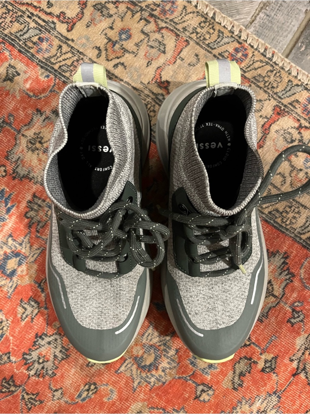 Vessi Grey Knit Ankle Boots with Olive and Lime Accents - Picture 13 of 14